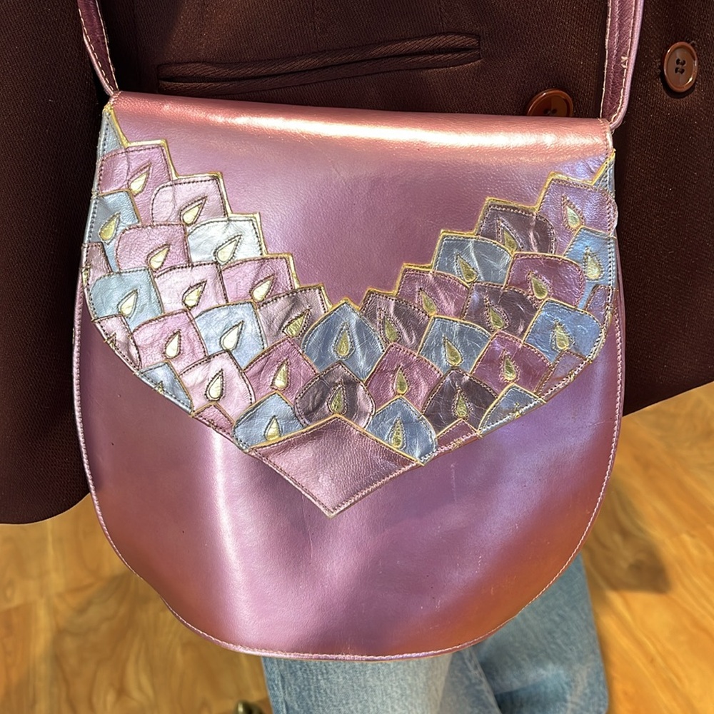 1980’s metallic purple gold and blue crossbody handbag
